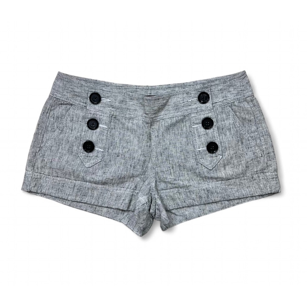 Y2K Express Beige Low Rise Linen Cotton Mini Shorts Button‎ Front Women's Size 4